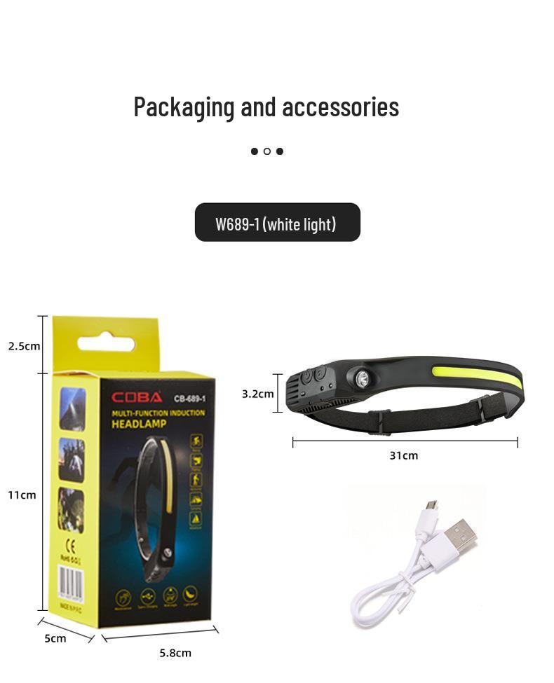 Rechargeable LED Induction Headlamp: Strong COB Light for Night Fishing and Outdoor Use