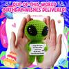 Grünes Alien Positives Häkeltier Puppe Mit Karte Schreibtischschmuck Emotionale Unterstützung Handgefertigt Gestrickt Aufmunterungsspielzeug
