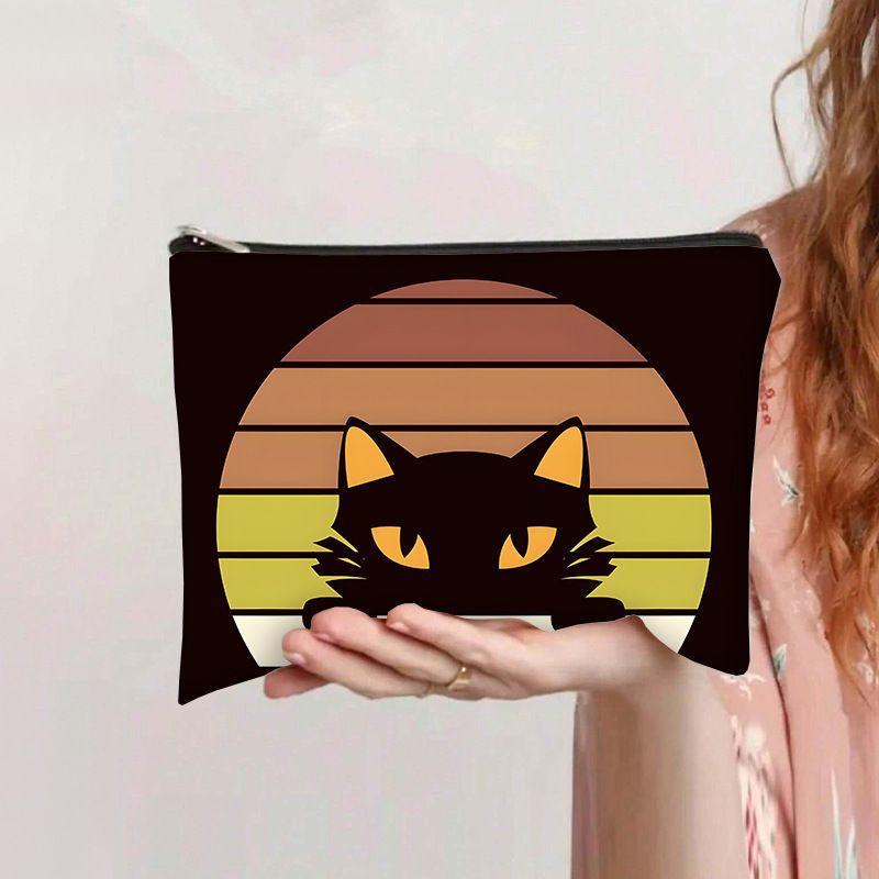 Retro kosmetyczka z kotem płócienna na zamek duża pojemność piórnik kosmetyczka torba do prania ręcznego