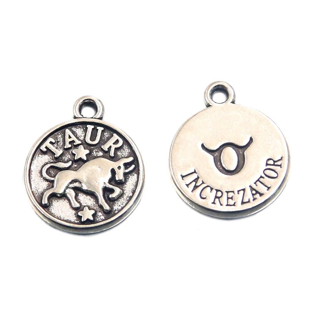 12x15mm Round Zodiac Constellation Pendant: Retro Symbol Alloy Jewelry for DIY Bracelets & Keychains