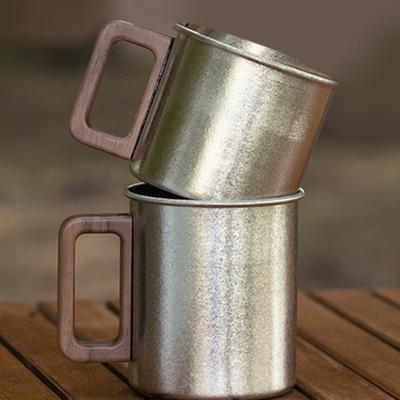 Caneca de viagem de titânio Pure Ti com alça de madeira 300ml/450ml Caneca de cerveja grande portátil para áreas externas