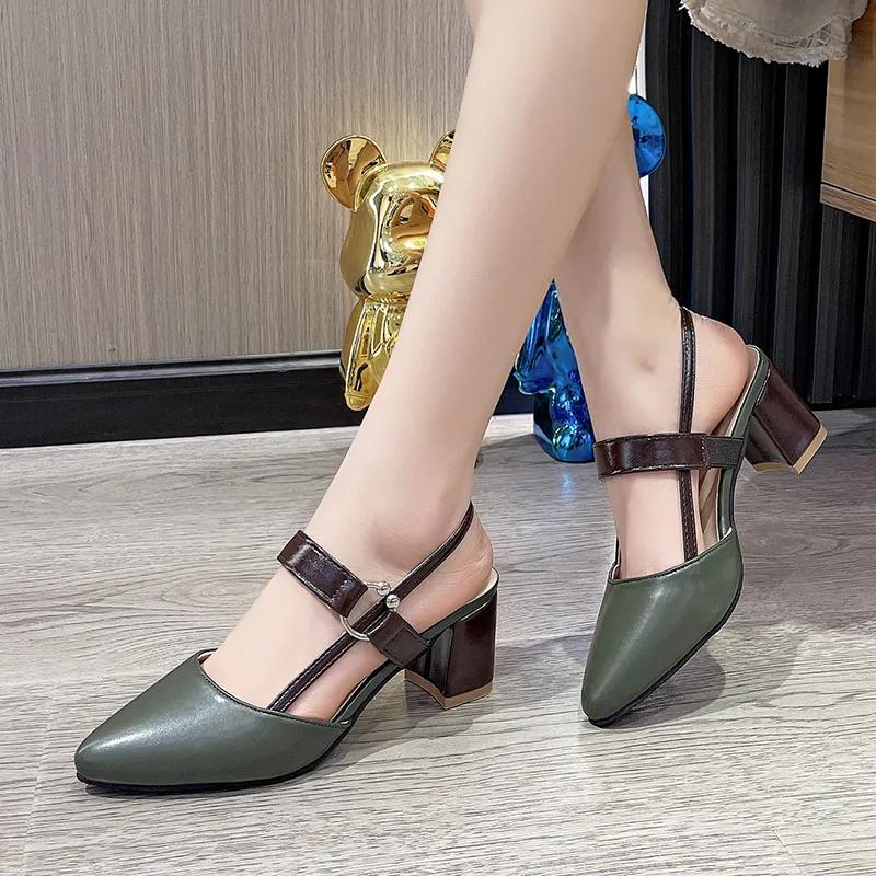 Women Cute Sweet Navy Blue Slip on High Heel Shoes Ladies Classic Wine Red Comfort Summer Office High Heels B5750