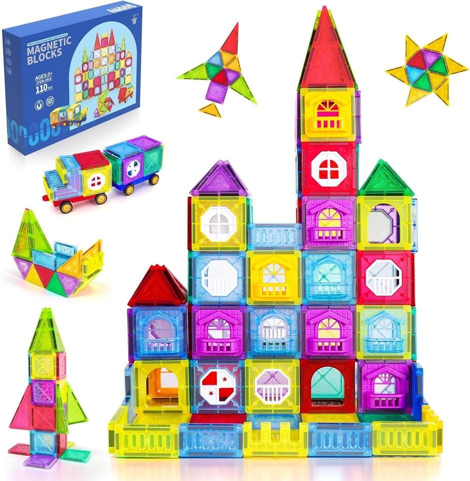 Magnetic Tiles 110 PCS Blocks 3D Building Blocks Construction Educational Toys