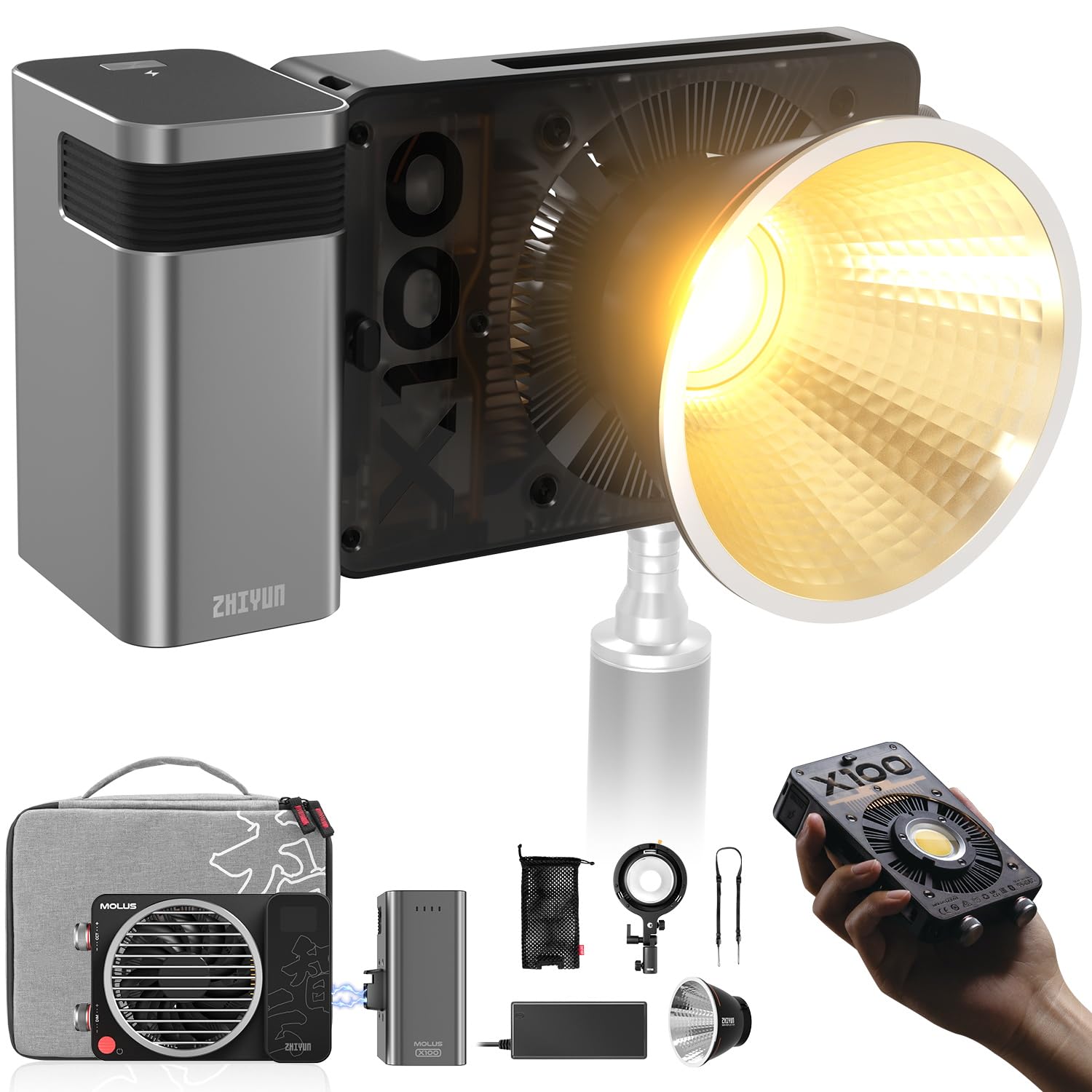 

Флагманський ZHIYUN MOLUS X100 COMBO LED Відео CRI TLCI Керування яскравістю через Bluetooth та Гарантія [Офіційний магазин] Світло, 100 Вт, 2700K-6500K, 95+, 97+, чорний