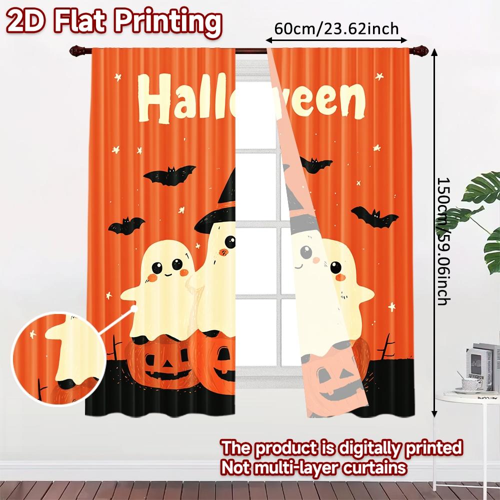 2D FLAT PRINTING 2pcs Curtains (Without Rod) Halloween Ghosts and Pumpkins April Fools is Day Festival Popular Curtains&Drapes