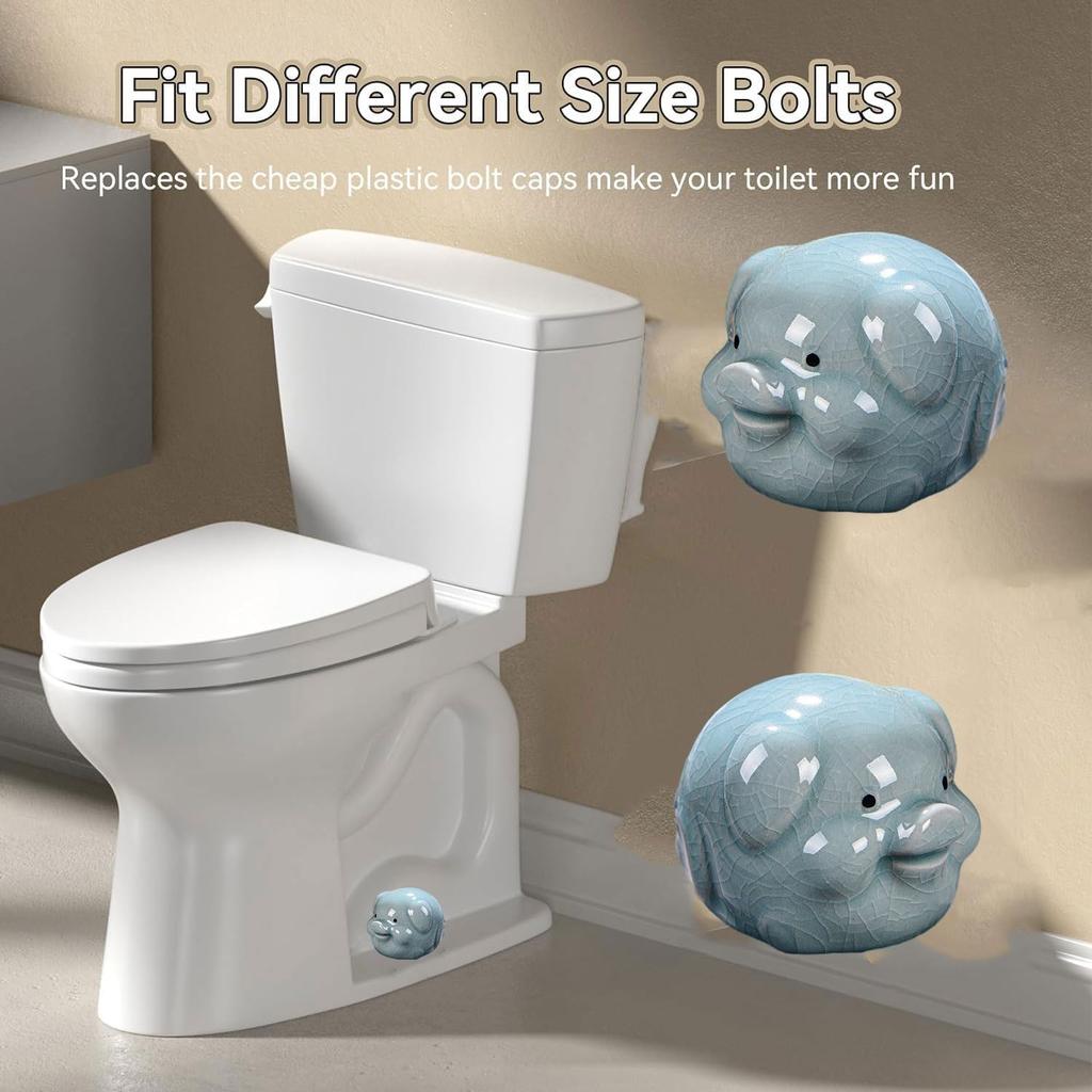 2 Pieces Decorative Toilet Bolt Cover, Cute Animal Toilet Bolt Cover,Craftsmanship Ceramic Toilet Bolt Cover, Cute Bathroom Decoration, Easy to