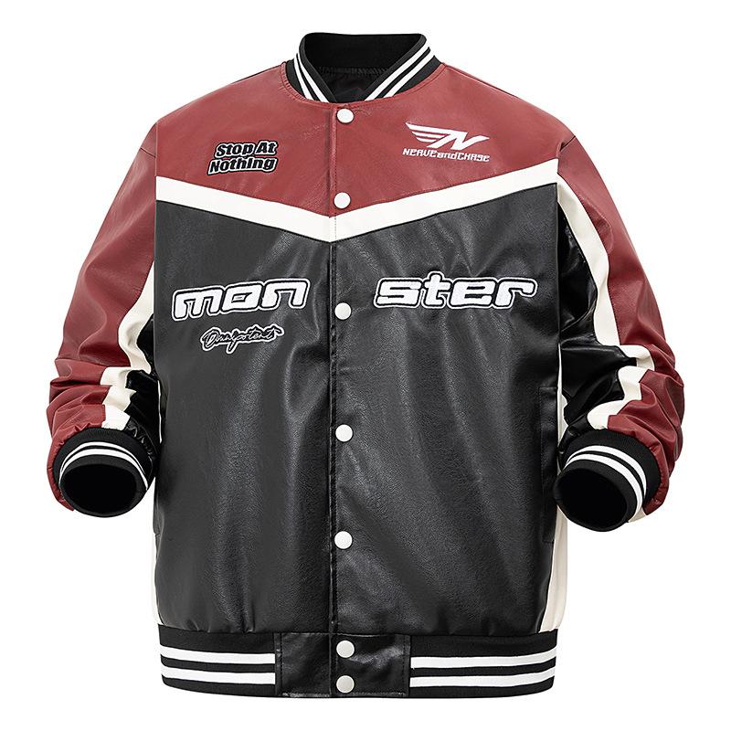 Men's PU Leather Jacket Spring and Autumn Loose Large Size Car Wind Jacket Windproof Racing Rock Leather Jacket Cross-Border Jacket