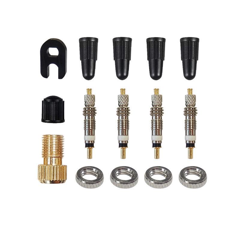 Tire Valve Core Tool Kit: 26-Piece Set with American/French Adapters, Valve Caps, and Bike Pump Accessories