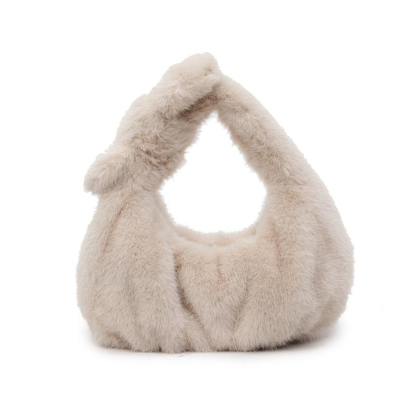 

2025 winter new fresh and sweet plush bag pleated fluffy dumpling bag versatile fashion handbag women хаки