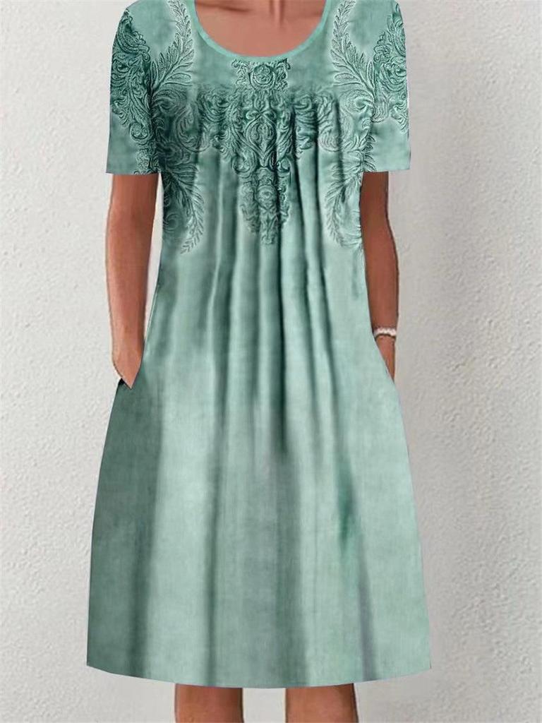 Women Loose Summer Floral Vintage Sexy Ruffles Pocket Dress