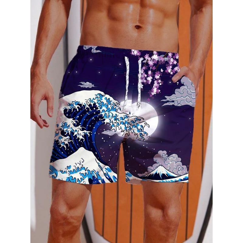 Sommer 3D-Druck Ukiyo-E Fierce Dragon Druckshorts Herren Boardshorts Badehose Kordelzug Atmungsaktiv Kurz