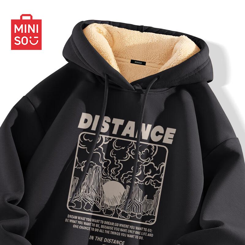 

MINISO Men s American Retro Loose Fit Fleece Lined Hooded Sweatshirt 2XL