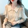 Mode Neu 2024 Herbst Langarm Umlegekragen Lässig Rüschen Punkt Chiffon Bluse Hemd Damen Tops Blusen Hemden J532