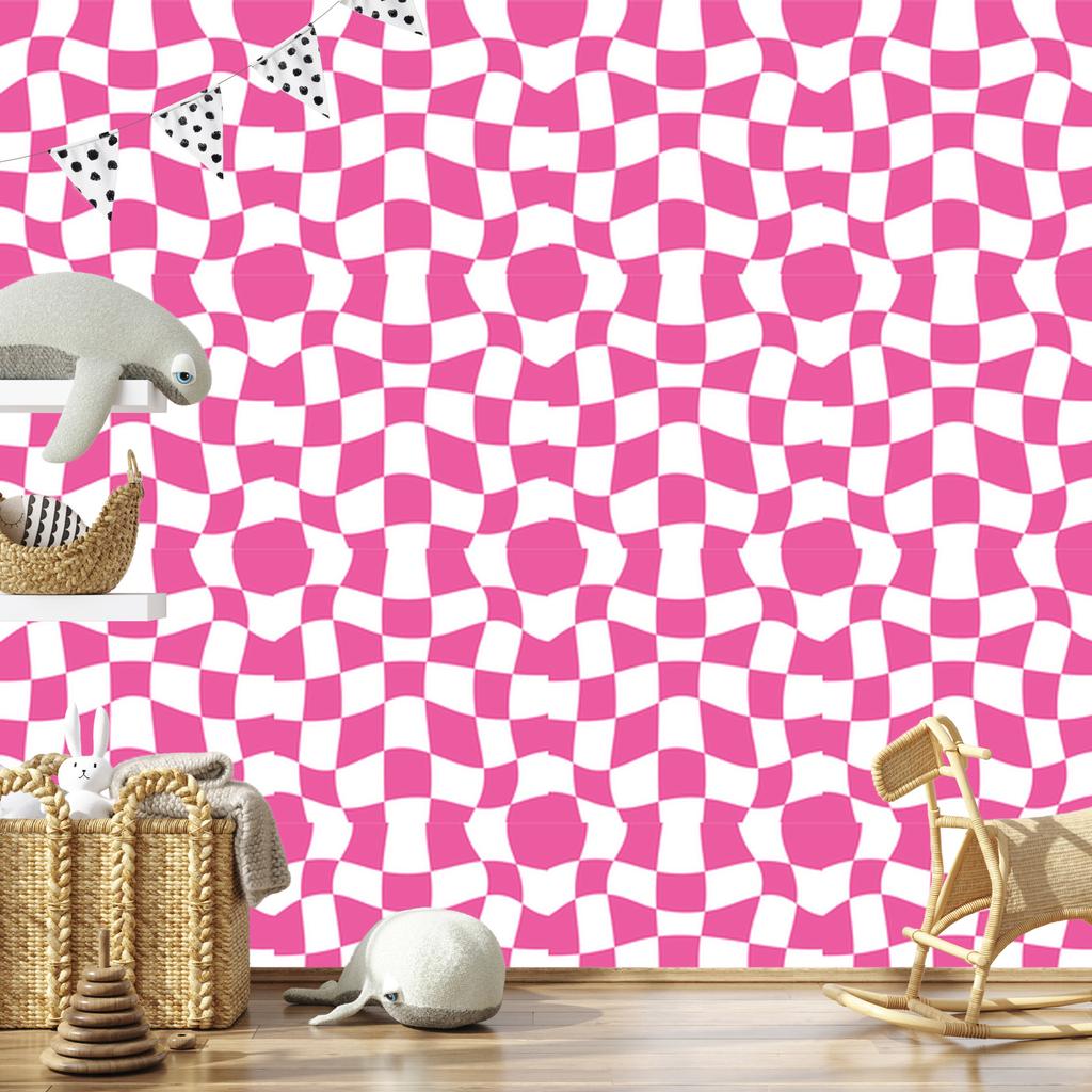 Wallpaper Casual Checkerboard White, Purple and Powder Pink 50x1000