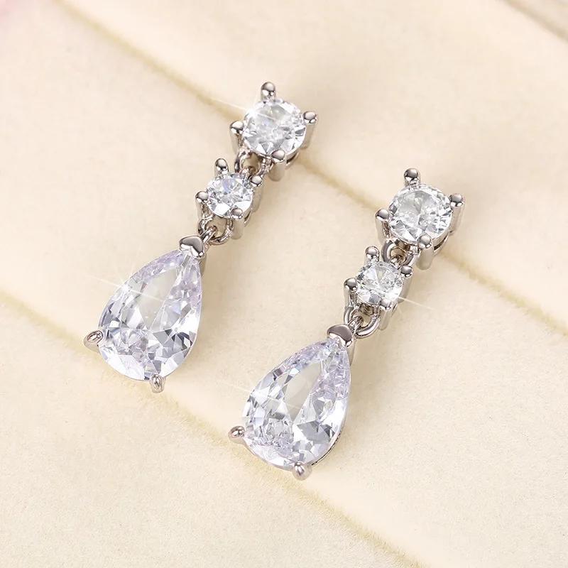 Classic Female Earring Sterling SIlver Waterdrop Micro Pear Shaped Zircon Earrings for Women Silver Needle Statement