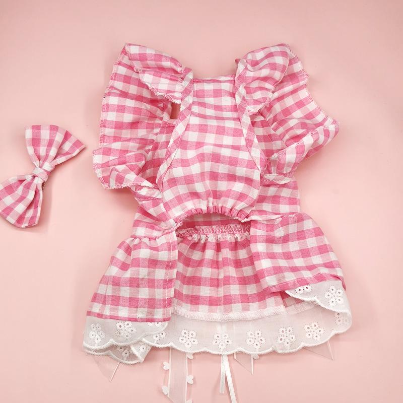 Spring/Summer Plaid Bow Dog Dress Breathable Dog Skirt Lace Princess Plaid Dress Cat Bilegged Pet Apparel Dog Dresses Dog Cloth