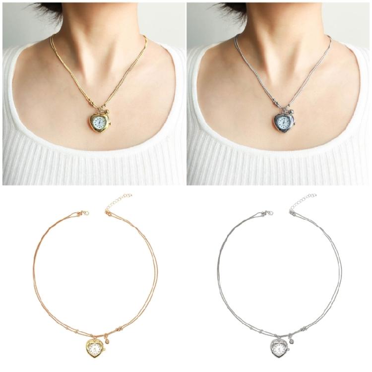 Comfort Fit Multi Layer Necklace Heart Clock Pendant Trendy Layering Chain Jewelry Unique Clavicle Chain