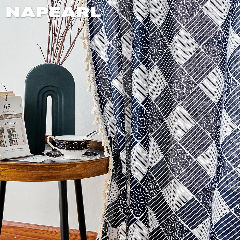 1PC NAPEARL Simple and Versatile Japanese Printed Tassel Edge Semi Blackout Curtain for Small Window Kitchen Bedroom Living Room Home Decor