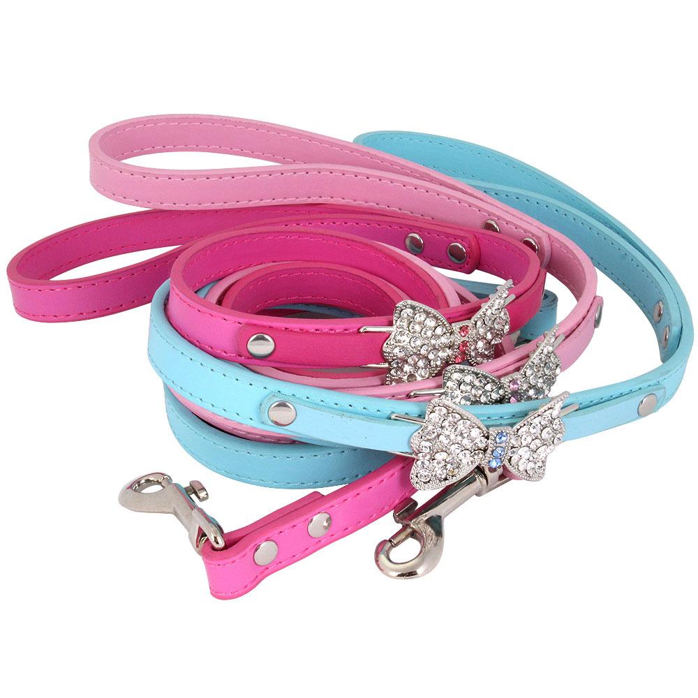 Collier laisse pour animaux de compagnie sélectionné avec soin, cuir PU diamant, grand nœud, laisse pour animaux de compagnie, laisse pour chien de promenade