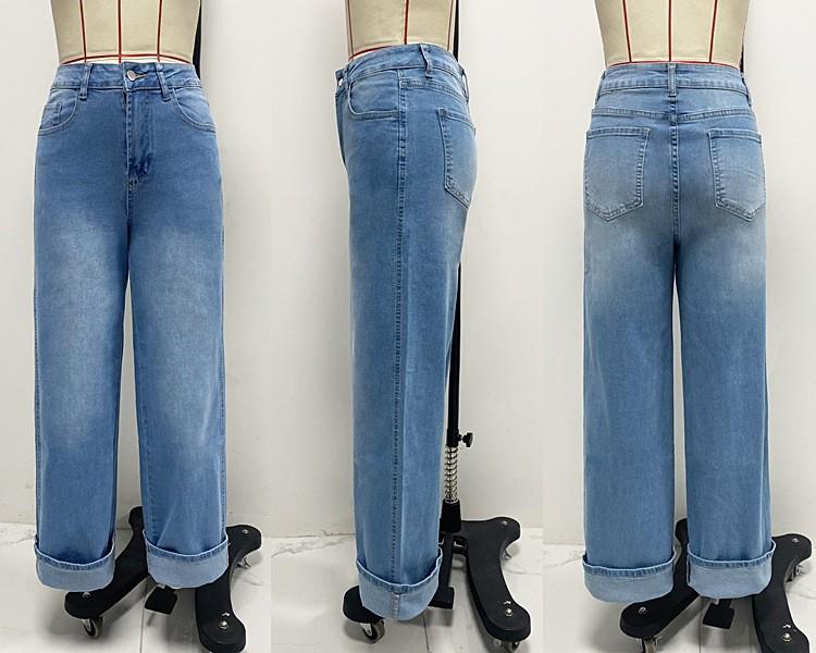 2025 Women's Retro High-Waist Straight-Leg Jeans with Elastic and Rolled Hem