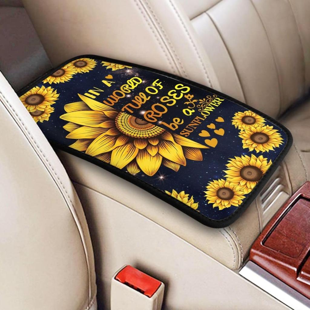Universal Car Center Console Cushion Pad, Purple Butterfly Soft Waterproof Car Center Console Cover Auto Armrest Seat Box Cover Protector for Most
