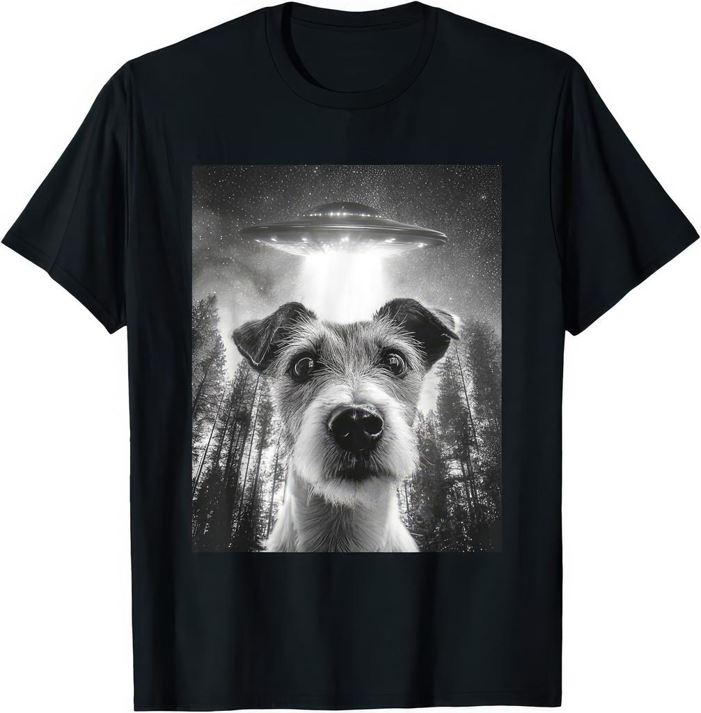 Surprised Jack Russell Terrier With Alien UFO Funny Dog T Shirt