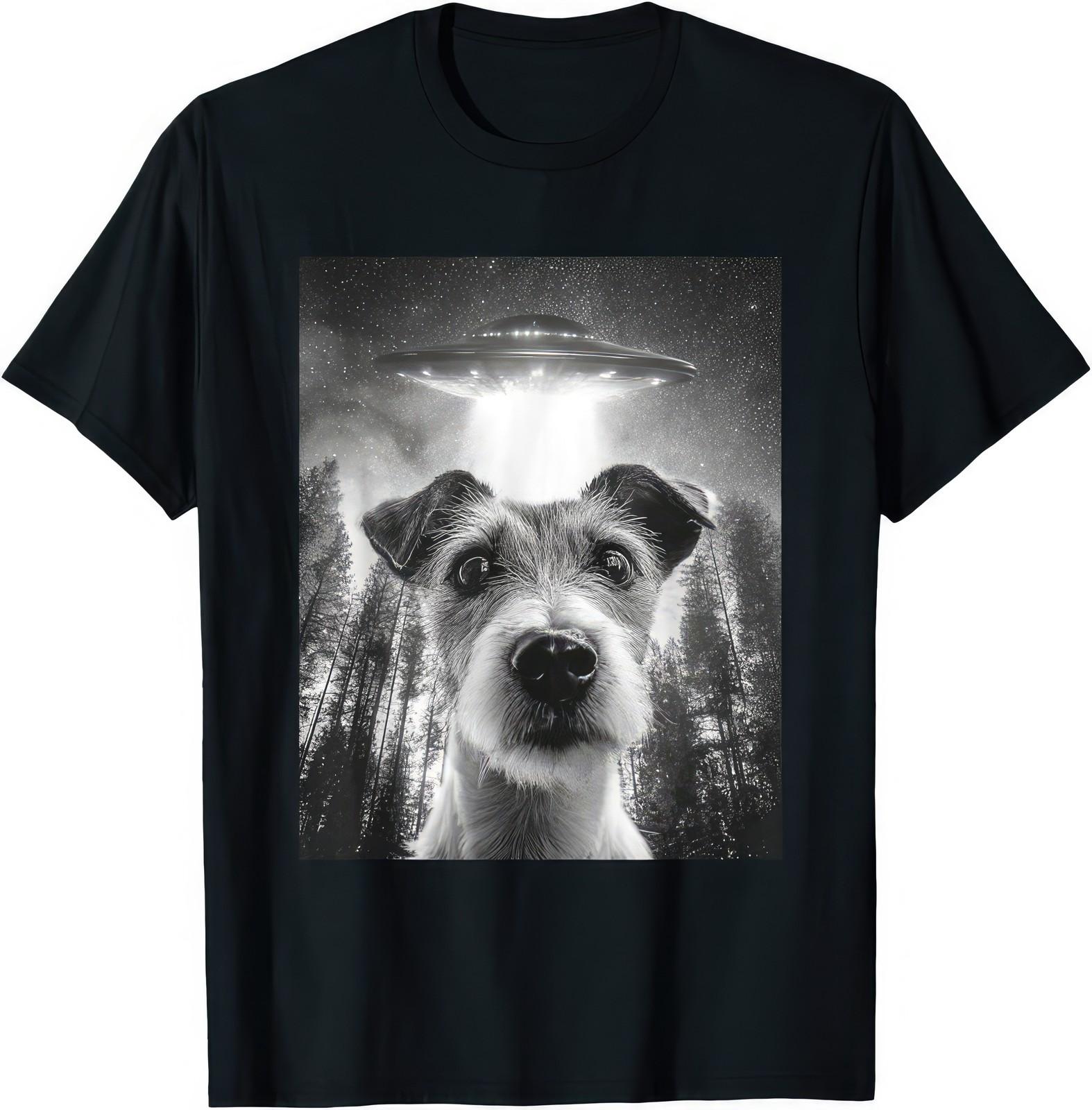 Surprised Jack Russell Terrier With Alien UFO Funny Dog T Shirt XL