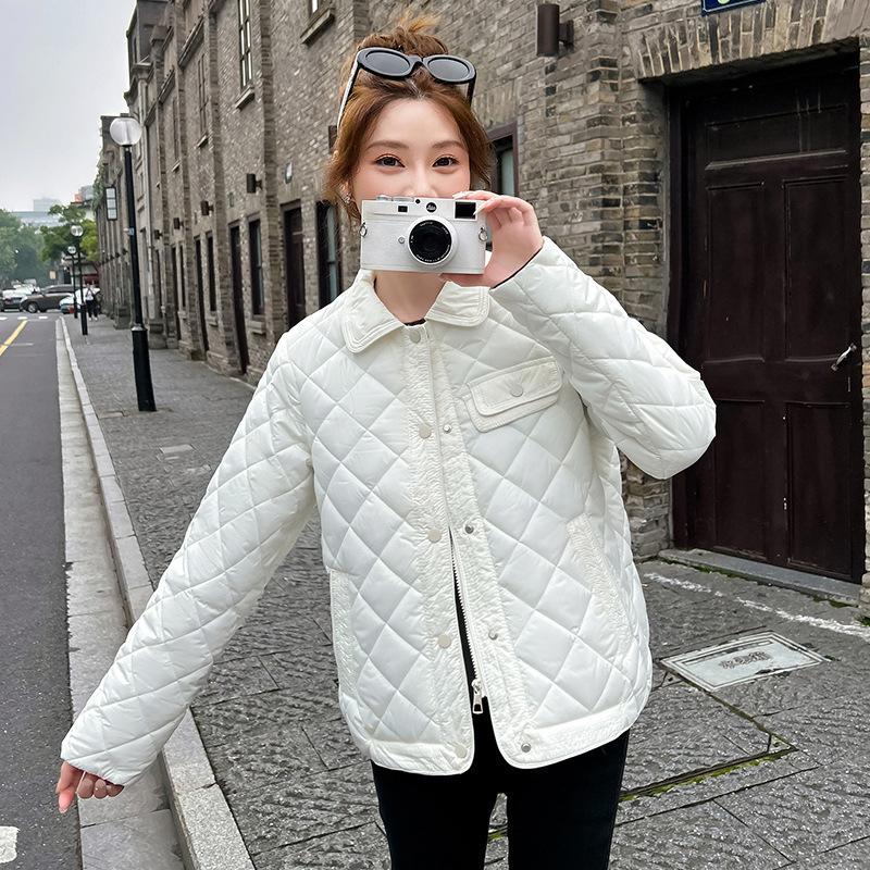 

Тонкая короткая ромбовидная зимняя куртка с отложным воротником XXL белый