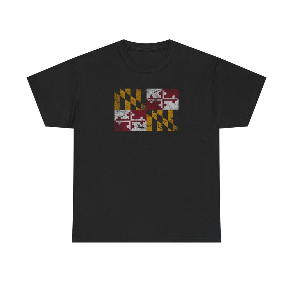Maryland Flag Distressed Tee, Cotton Shirt Apparel Gift for Marylanders, Vintage