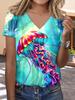 New summer new print casual v-neck T-shirt trendy creative elements suitable for casual T-shirts