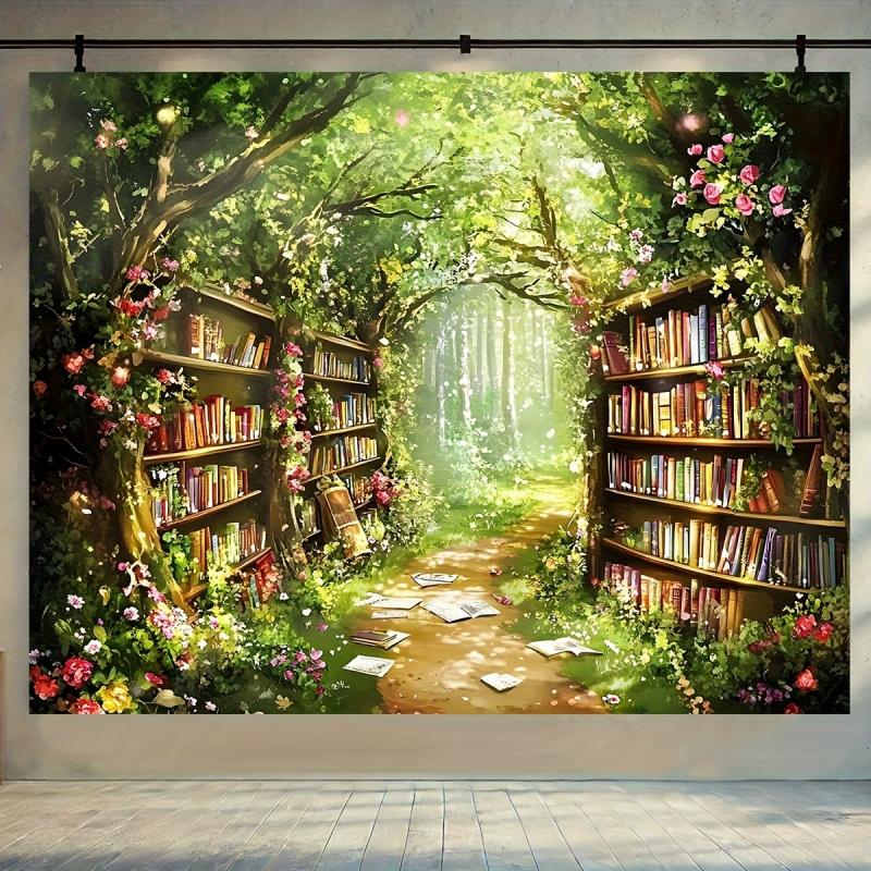 VIKAMA Garden Forest Library Tapestry Cozy Reading Nook Wall Decor Bedroom Dorm Living Room Multi Purpose Fabric Room Decoration