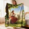 The Good Shepherd Lambs of Christ Religious Flannel Blanket - Soft Ultrasound-Pressed Mission Design Bedspread Suitable for All-Season Use, Cozy Chris