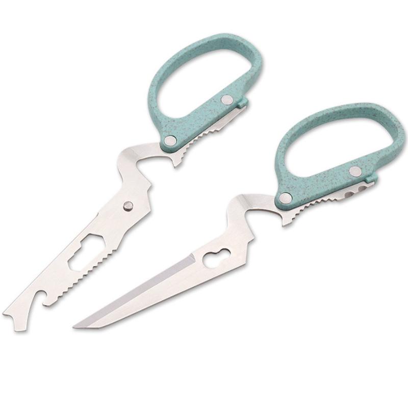 10 i 1 avtagbar knivsaks i rustfritt stål Halmhåndtak Multifunksjonell kjøkkensaks Husholdningshåndverktøy