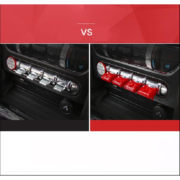 Red Interior Center Control Button Switch Cover Trims For 2016- Ford Mustang