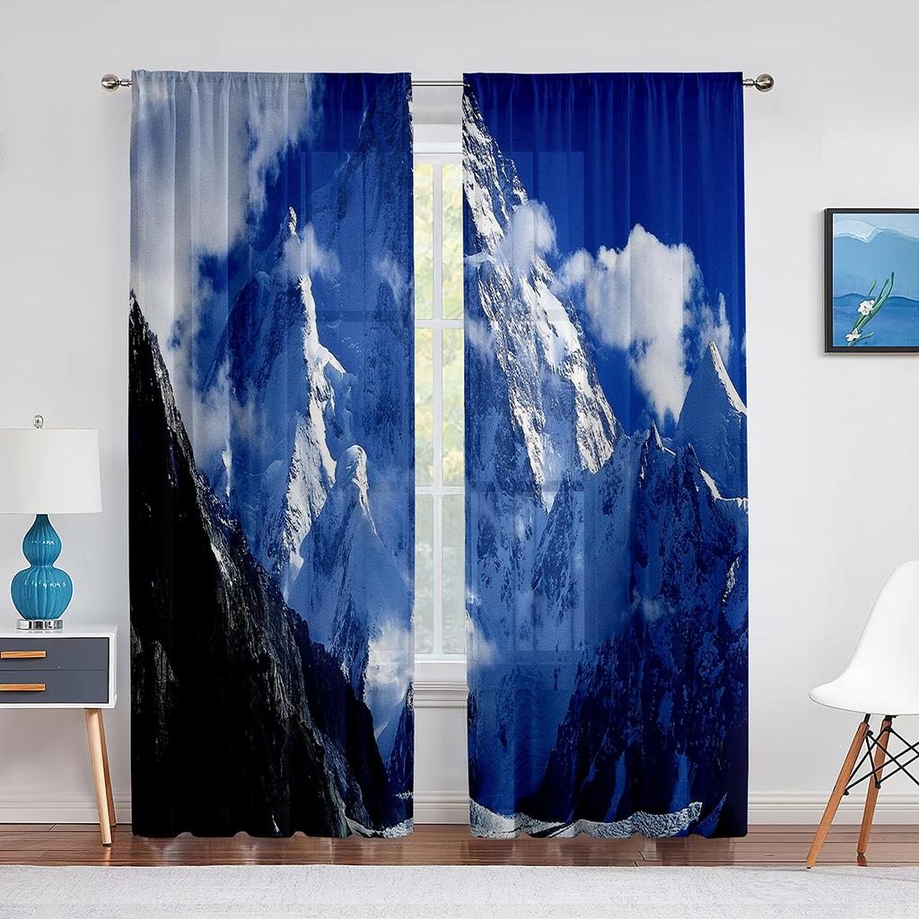 Surreal Cold Season Scenery High Snow Mountain Peaks Sheer Voile Curtains for Kitchen Living Room Bedroom Tulle Curtains Decor