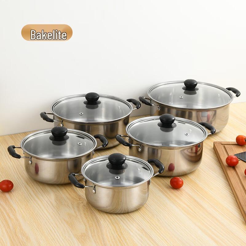 Wutuo 5-Piece Stainless Steel Soup Pot Set with Black Handles