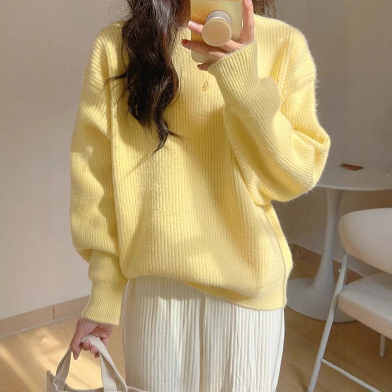 Pull ras du cou décontracté en tricot pour femmes, automne et hiver, nouveau, ample et fin, style paresseux, vêtement d'extérieur, pull tricoté, haut tendance