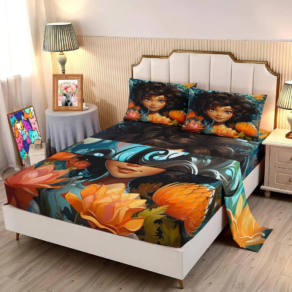 Cute cartoon cat family pattern mattress four-piece bedding set bedroom dormitory bedding set