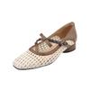 Low Heel Shoes Spring New Style Square Head Light Mouth Color Matching Rivets Line with Soft Sole Non-slip Single Shoes
