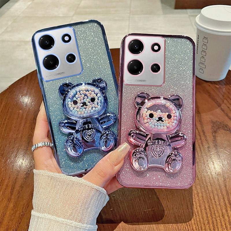 Candy Bear Stand Holder Glitter Phone Case For Infinix Note 40 30 Vip 20 12 Pro 30i Zero 30 4G 5G Smrat 8 7 5 6 Plus Soft Cover