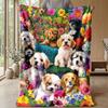Floral Puppies Garden 3 Theme blanket Lightweight Warm Flannel Blanket Decorative Throw Blanket for Home Decoration