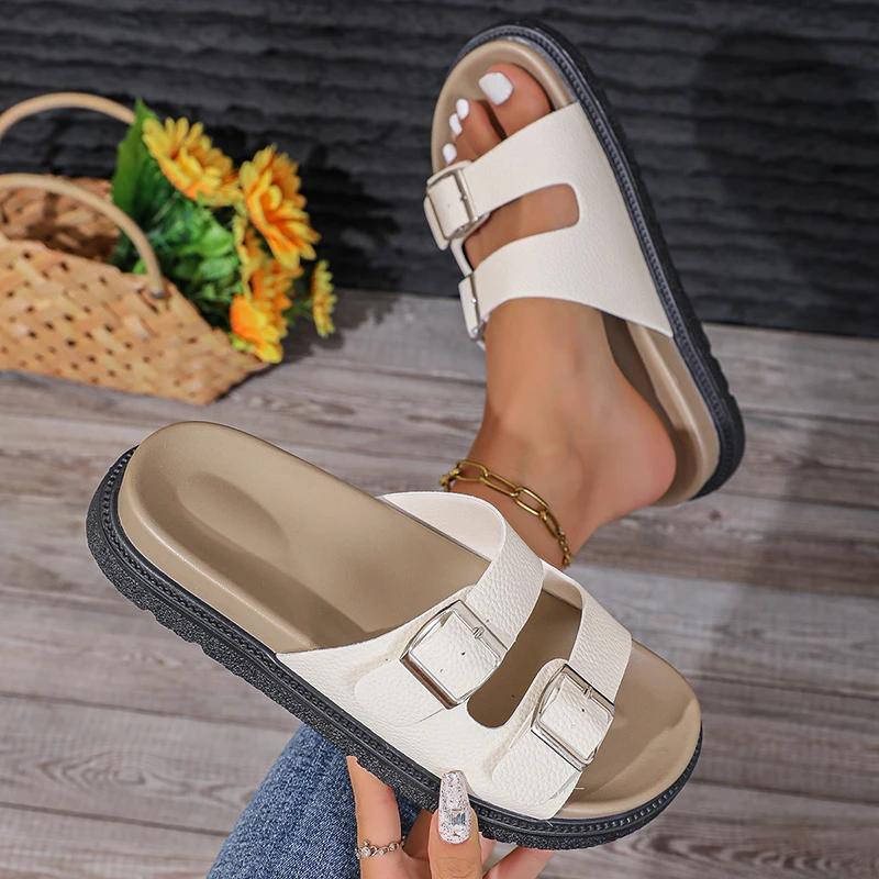 Fashion 2025 New Classic Buckle Strap Slippers Woman Soft Cork Footbed Thong Sandals Ladies Brand Design Comfort Beach Flip Flop Shoes