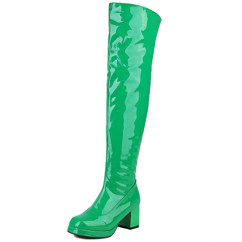 Módní kozačky nad koleno na zip Dámské boty 2024 Zima Platforma Dlouhé boty Sexy Červené Černé Zelené Párty Taneční boty Dámské Velká velikost