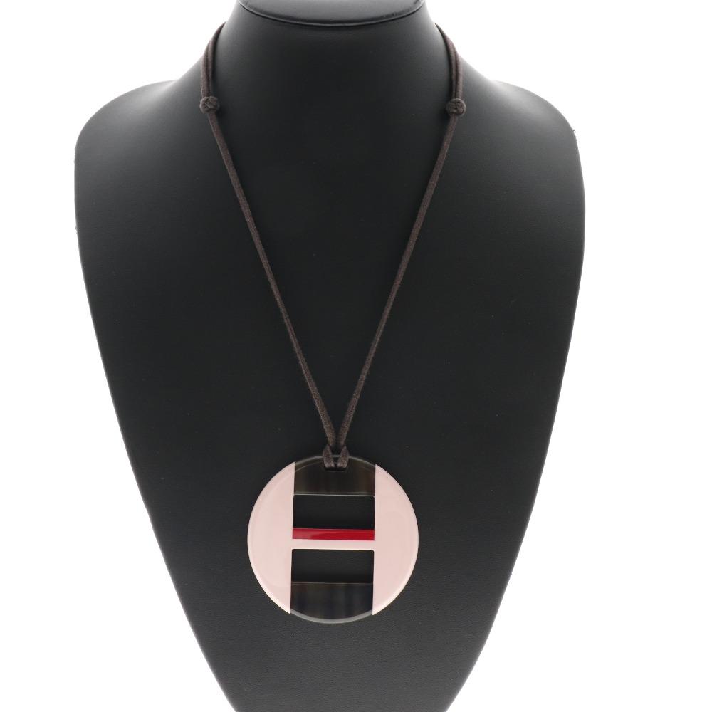 Hermes Necklace Brown/pink Buffalo Horn 16.5g Women Used