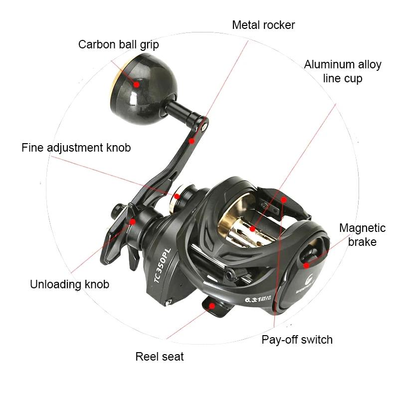 9+1BB Bait Casting Reel 16kg Drag Wide Body Sea Fishing Jig Wheel 6.3:1 Metal + Carbon Fiber Body Jigging Fishing Reel Saltwater