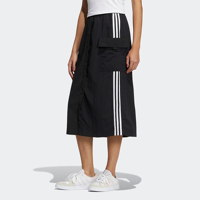 Adidas Neo Pocket Logo Vyšívaná Pruhovaná Ležérní Dlouhá Sukně Dámské Sukně Černá HN2338