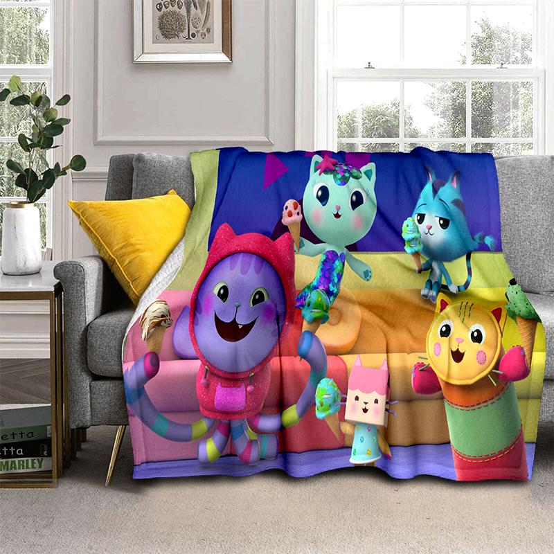 3D Kawaii Gabbys Dollhouse Cartoon Girl Gift Blanket,Soft Throw Blanket for Home Bedroom Bed Sofa Travel Picnic Cover Kids