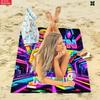 1pc  Neon Pixel Number 67 Personalized Name Beach Towel, Cyberpunk Kids Summer Pool Towel