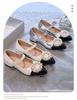 2025 New Princess Shoes French Pearl Round Buckle Velcro Girls Single Shoes Foreign Style Flat Bottom Princess Small Leather Shoes Women