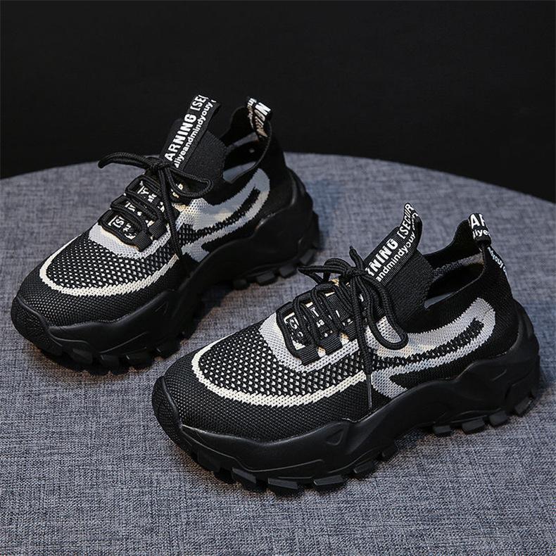 New Fly Weaving Net Casual Breathable Korean Version of Women's Shoes, Dad Shoes Internet Celebrity Lightweight Running Casual Sports Shoes
